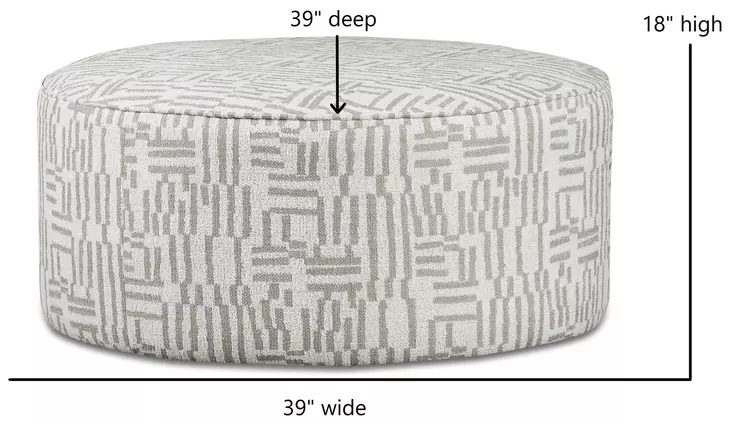 Turley Pearl Beige and Gray Upholstered Round Cocktail Ottoman