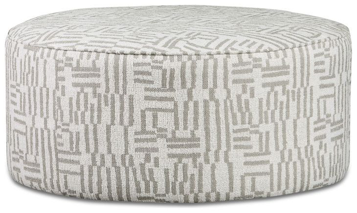 Turley Pearl Beige and Gray Round Cocktail Ottoman