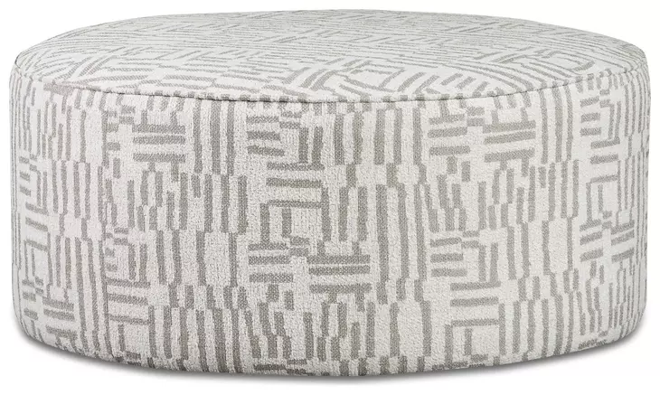 Turley Pearl Beige and Gray Upholstered Round Cocktail Ottoman