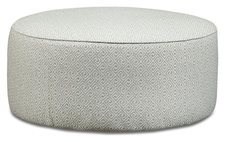 Laredo Stone Off White Performance Fabric Round Cocktail Ottoman