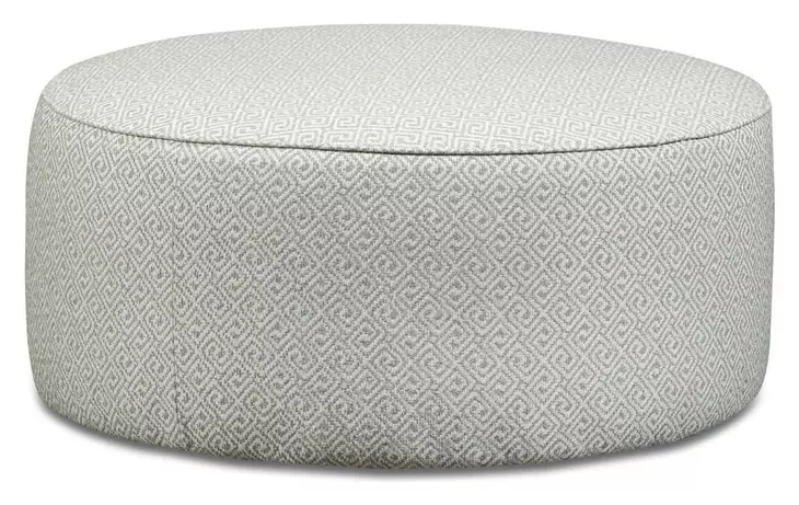 Laredo Stone Off White and Gray Performance Fabric Upholstered Round Cocktail Ottoman