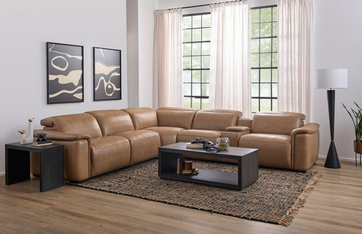 Camden Dusty Taupe Leather 6 Piece Modular Zero Gravity Power Reclining Sectional with Power Headrest and USB Charging