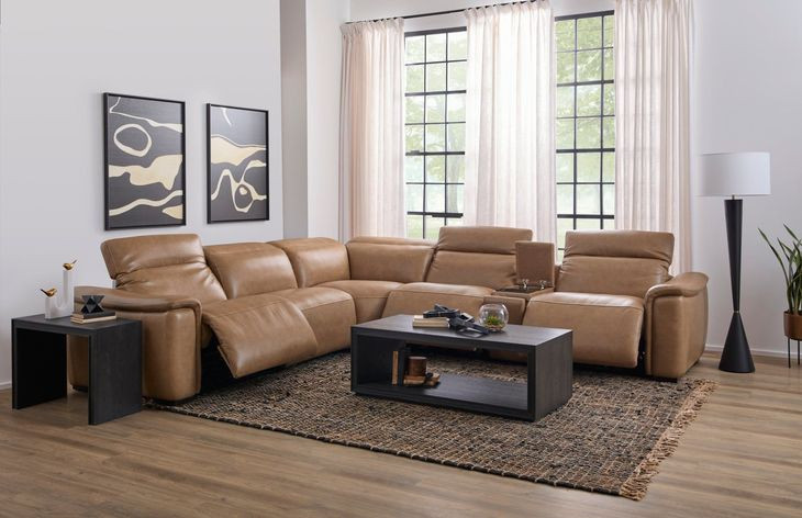 Camden Dusty Taupe Leather 6 Piece Modular Zero Gravity Power Reclining Sectional with Power Headrest and USB Charging
