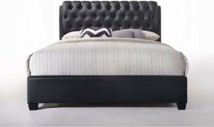Ireland II Black King Upholstered Panel Bed