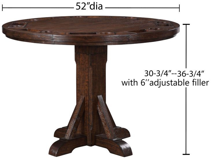 Gettysburg Dark Distressed Chestnut Adjustable Game Table with Flip Over Chip Holders