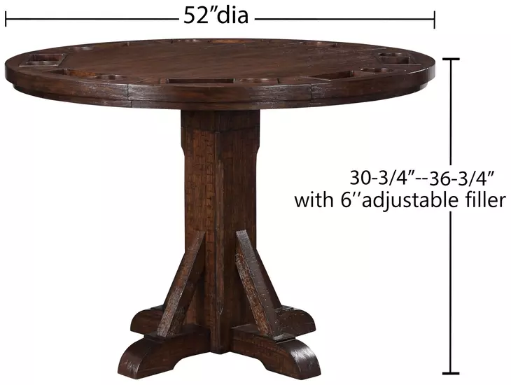 Gettysburg Dark Distressed Chestnut Adjustable Game Table with Flip Over Chip Holders