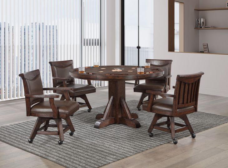 Gettysburg Dark Distressed Chestnut Adjustable Game Table Set with Flip Over Chip Holders
