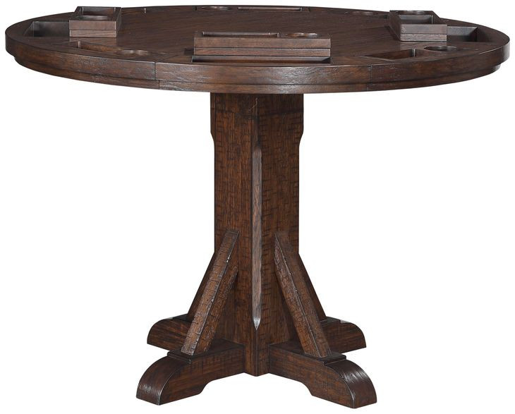 Gettysburg Dark Distressed Chestnut Adjustable Game Table Set with Flip Over Chip Holders