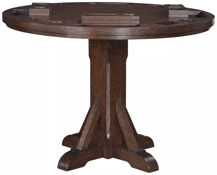 Gettysburg Dark Distressed Chestnut Adjustable Game Table Set with Flip Over Chip Holders