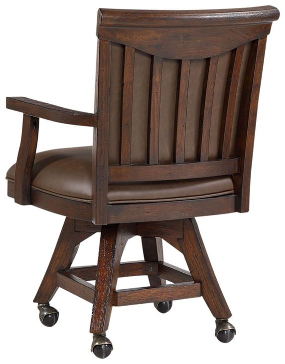 Gettysburg Dark Distressed Swivel Game Chair with Casters