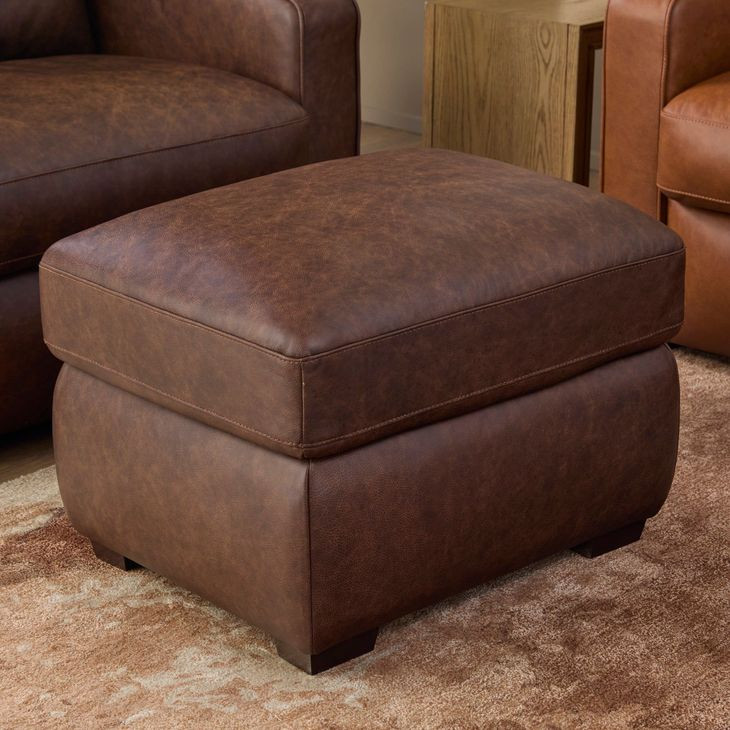 Hudson Dark Brown Leather Upholstered Rectangular Ottoman