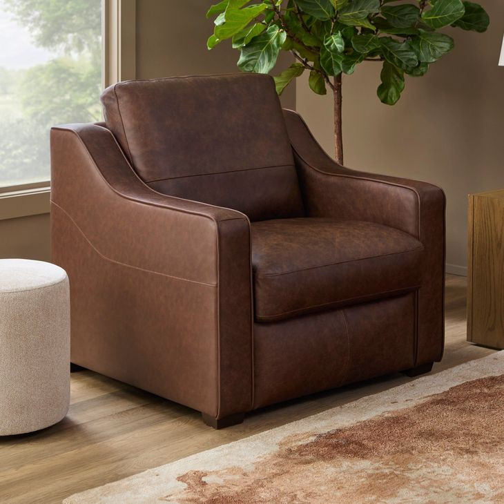 Hudson Dark Brown Leather Upholstered Accent Chair