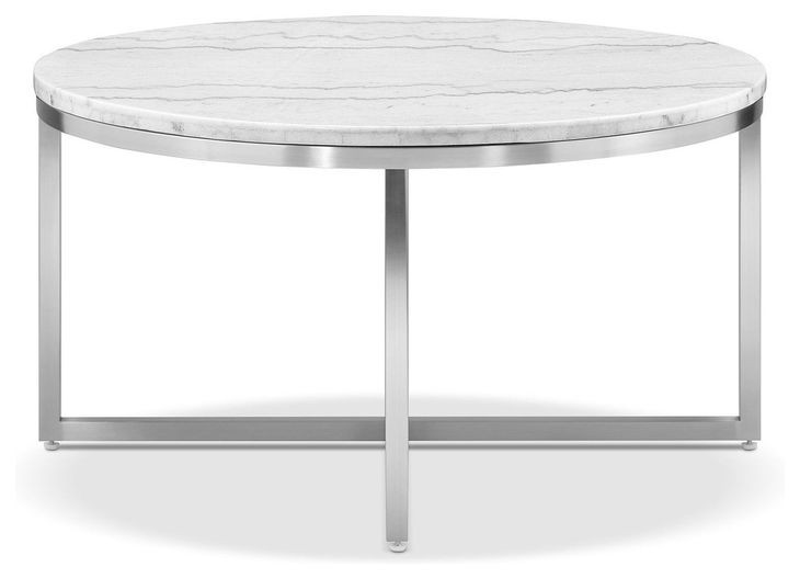 Isolde White and Brushed Nickel Round Marble Top Cocktail Table