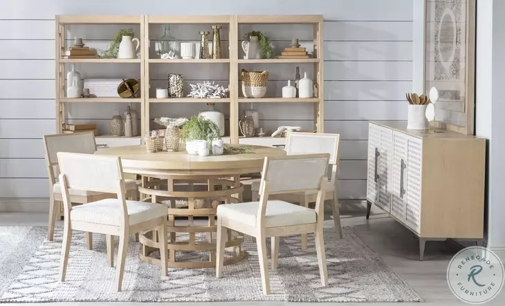 Biscayne Malabar And Alabaster Extendable Oval Dining Room Set With Woven Back Chair