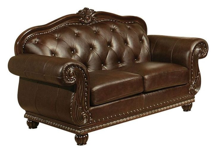 Anondale Espresso Leather 70" Loveseat with Nailhead Trim