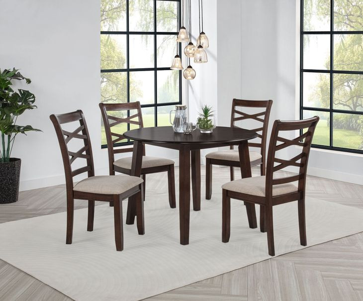Barton Dark Brown and Light Tan Upholstered 5 Piece Drop Leaf Dining Set