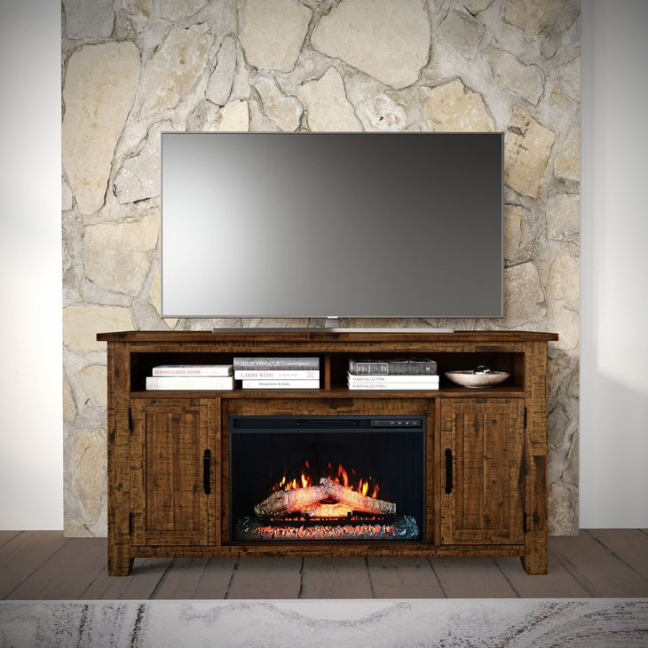 Cannon Valley Distressed Brown 60" TV Stand with Electric Fireplace