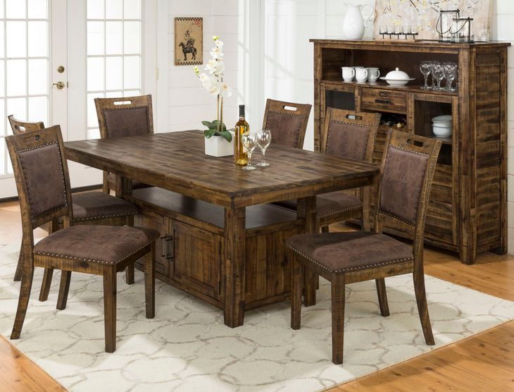 Cannon Valley Medium Brown Upholstered 7 Piece Dining Set with Nailhead Trim