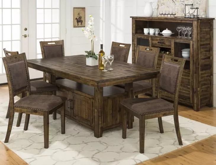 Cannon Valley Medium Brown Upholstered 7 Piece Dining Set with Nailhead Trim