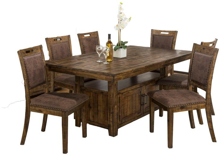 Cannon Valley Medium Brown Upholstered 7 Piece Dining Set with Nailhead Trim