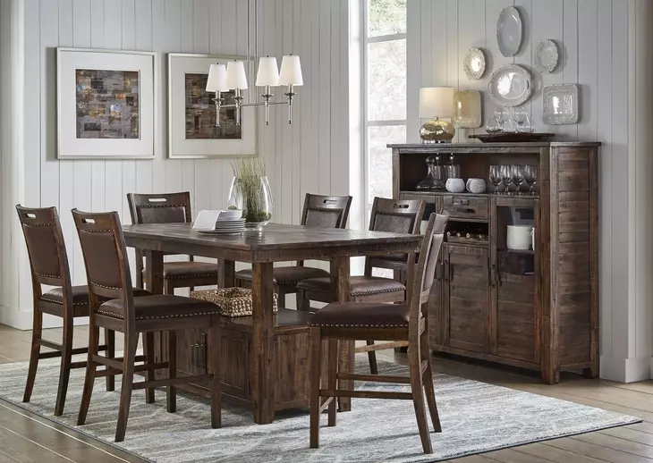 Cannon Valley Medium Brown Upholstered 7 Piece Counter Height Dining Set with Nailhead Trim