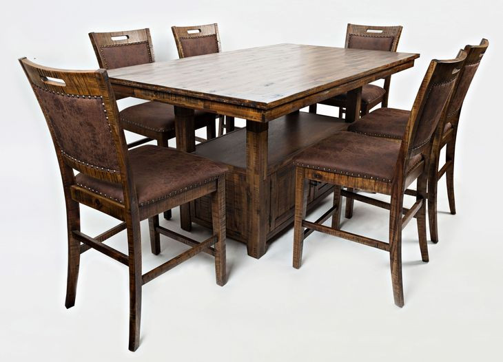 Cannon Valley Medium Brown Upholstered 7 Piece Counter Height Dining Set with Nailhead Trim