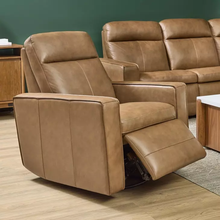 Dutch Cortado Brown Leather Zero Gravity Swivel Gliding Power Recliner with USB Charging and Heat Massage