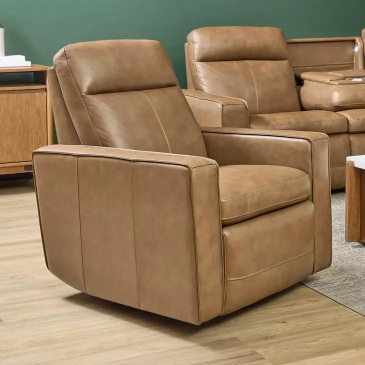 Dutch Cortado Brown Leather Zero Gravity Swivel Gliding Power Recliner with USB Charging and Heat Massage