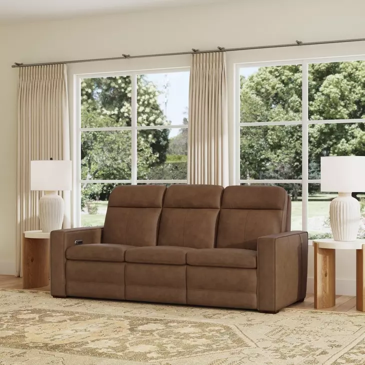Dutch Cortado Brown Leather 91" Zero Gravity Power Reclining Sofa with Power Lumbar and USB Charging