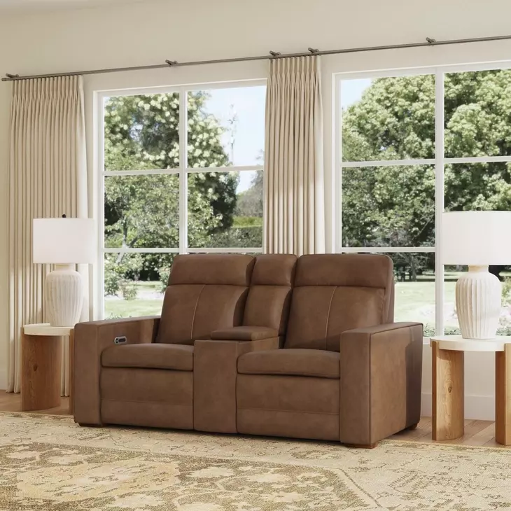 Dutch Cortado Brown Leather 78" Zero Gravity Power Reclining Loveseat with Console and USB Charging