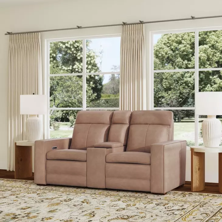 Dutch Desert Tan Leather 78" Zero Gravity Power Reclining Loveseat with Console and USB Charging