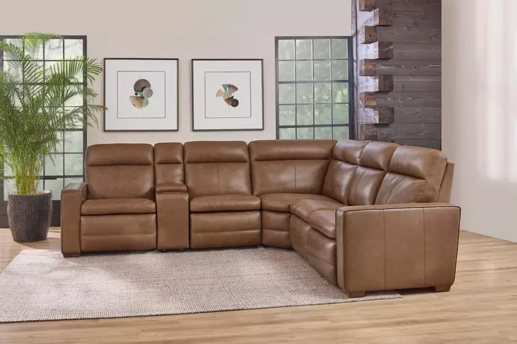 Dutch Cortado Brown Leather 6 Piece Modular Zero Gravity Power Reclining Sectional with Power Lumbar and USB Charging