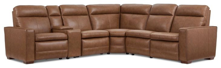 Dutch Cortado Brown Leather 6 Piece Modular Zero Gravity Power Reclining Sectional with Power Lumbar and USB Charging