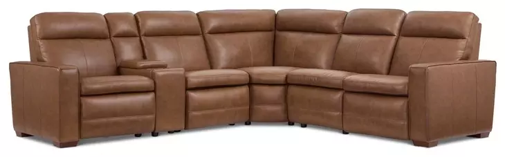 Dutch Cortado Brown Leather 6 Piece Modular Zero Gravity Power Reclining Sectional with Power Lumbar and USB Charging