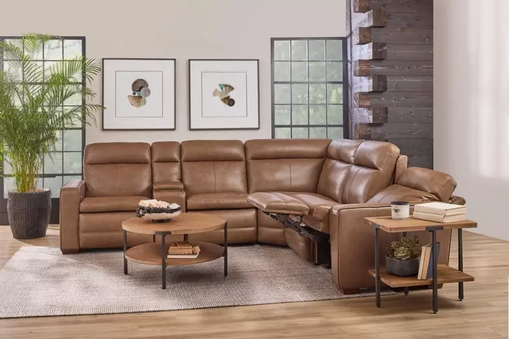 Dutch Cortado Brown Leather 6 Piece Modular Zero Gravity Power Reclining Sectional with Power Lumbar and USB Charging