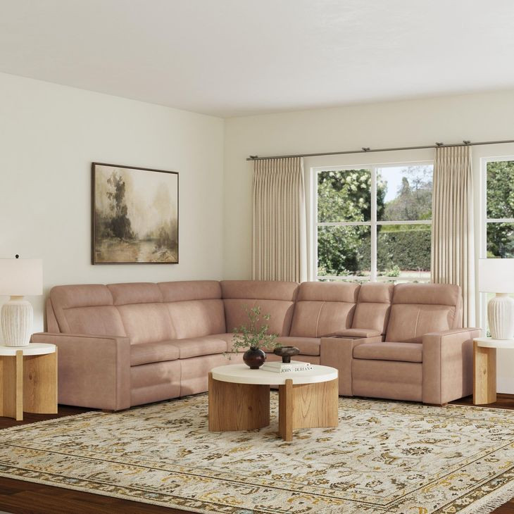 Dutch Desert Tan Leather 6 Piece Modular Zero Gravity Power Reclining Sectional with Power Lumbar and USB Charging