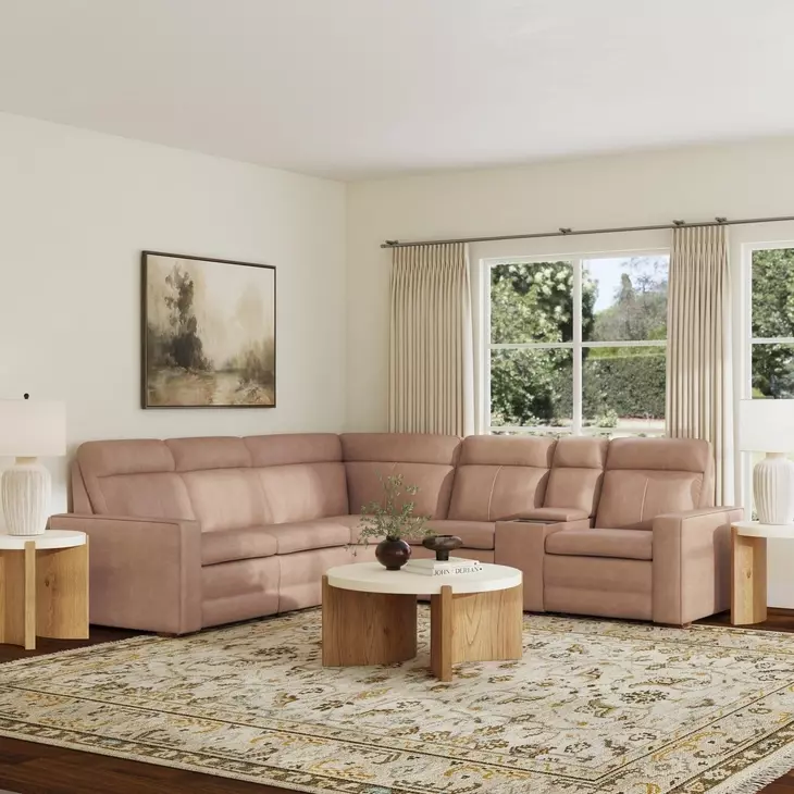 Dutch Desert Tan Leather 6 Piece Modular Zero Gravity Power Reclining Sectional with Power Lumbar and USB Charging