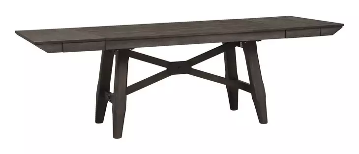 Oak Crossing Dark Chestnut and Gray Upholstered 6 Piece Extendable Trestle Base Dining Set