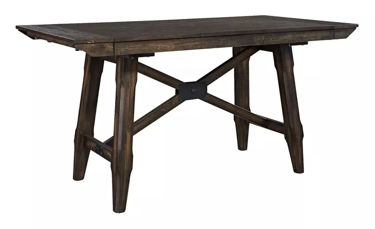 Oak Crossing Dark Chestnut and Gray Upholstered 7 Piece Extendable Gathering Dining Set