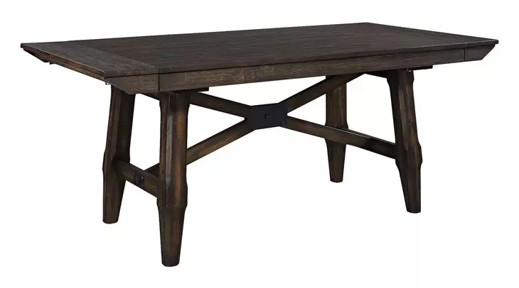 Oak Crossing Dark Chestnut and Gray Upholstered 7 Piece Extendable Trestle Base Dining Set
