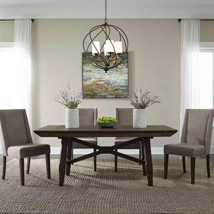 Oak Crossing Dark Chestnut and Gray 5 Piece Extendable Trestle Base Dining Set