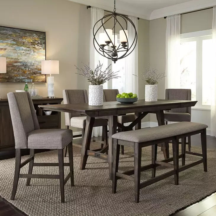 Oak Crossing Dark Chestnut and Gray 6 Piece Extendable Gathering Dining Set