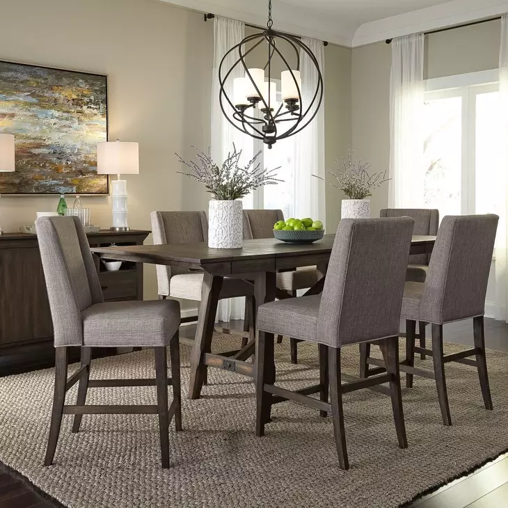 Double Bridge Dark Chestnut and Gray 7 Piece Extendable Gathering Dining Set