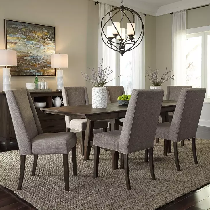 Oak Crossing Dark Chestnut and Gray 7 Piece Extendable Trestle Base Dining Set