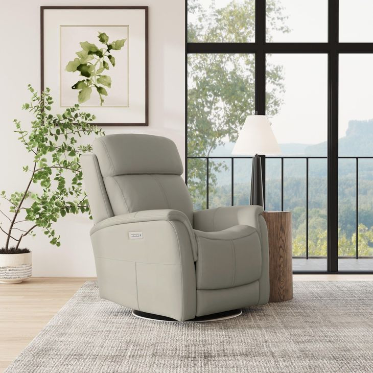View Beige Leather Swivel Power Recliner With Power Headrest And Lumbar