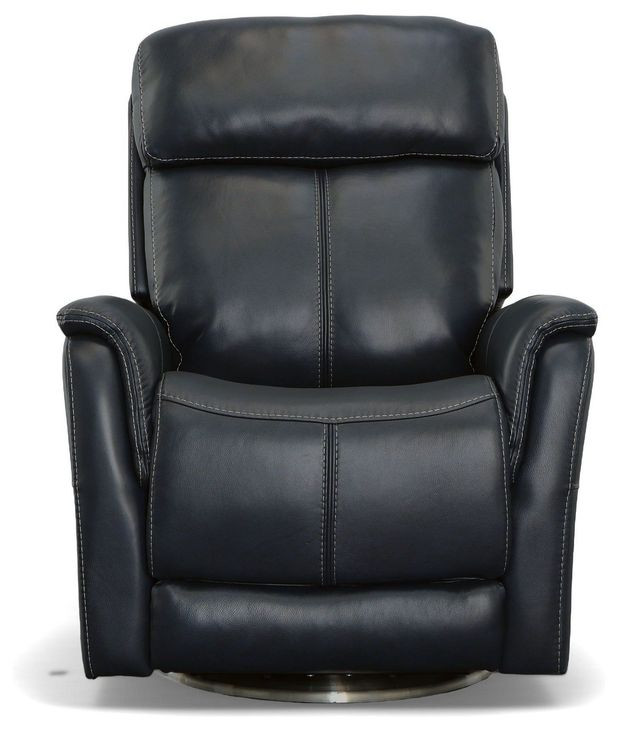 View Blue Leather Swivel Power Recliner With Power Headrest And Lumbar