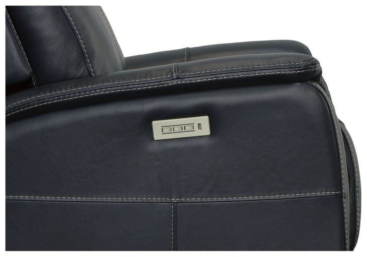 View Blue Leather Swivel Power Recliner With Power Headrest And Lumbar