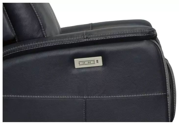 View Blue Leather Swivel Power Recliner With Power Headrest And Lumbar