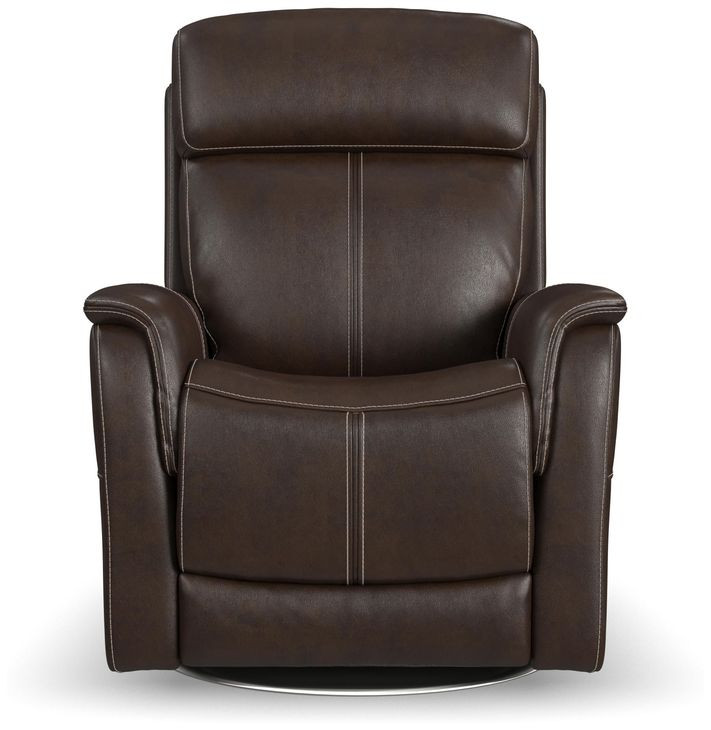 View Dark Blue Leather Swivel Power Recliner with Power Lumbar and USB Charging