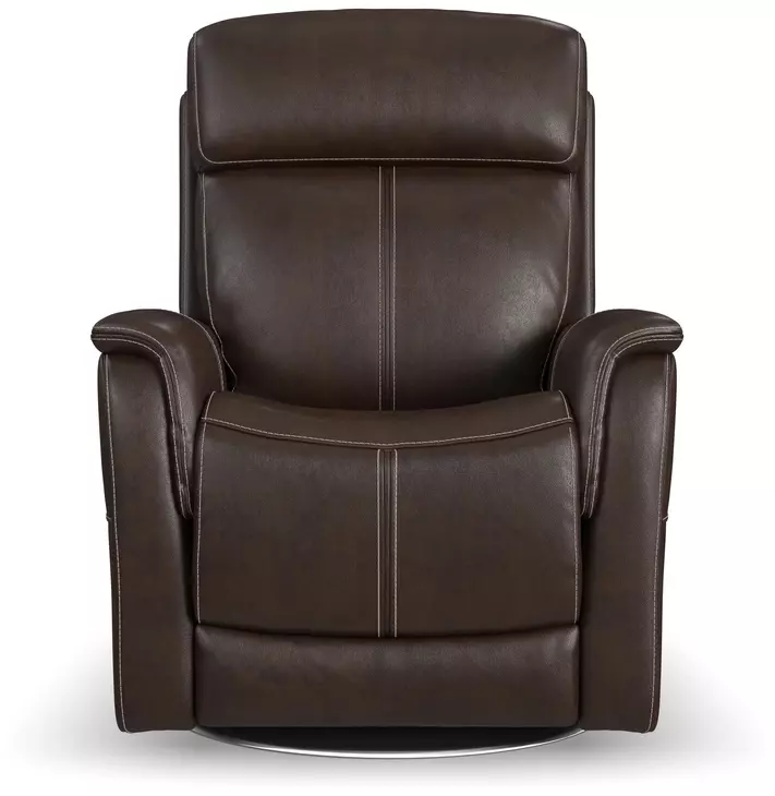 View Dark Blue Leather Swivel Power Recliner with Power Lumbar and USB Charging